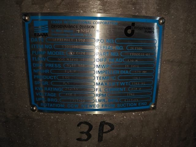 EBARA 10EC-24 LNG Cryogenic Pump | Main Cargo Pump