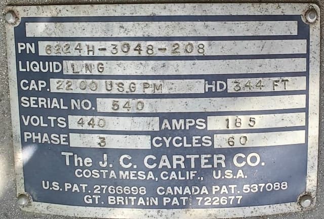 J.C. Carter 6224H – 3048 – 208 LNG Cryogenic Pump