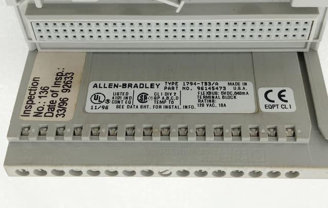Allen-Bradley 1794-TB3/A Terminal Block, Part Number 96145473 Unit, Base DC I/O F/SCR System, Used With I/O Moules