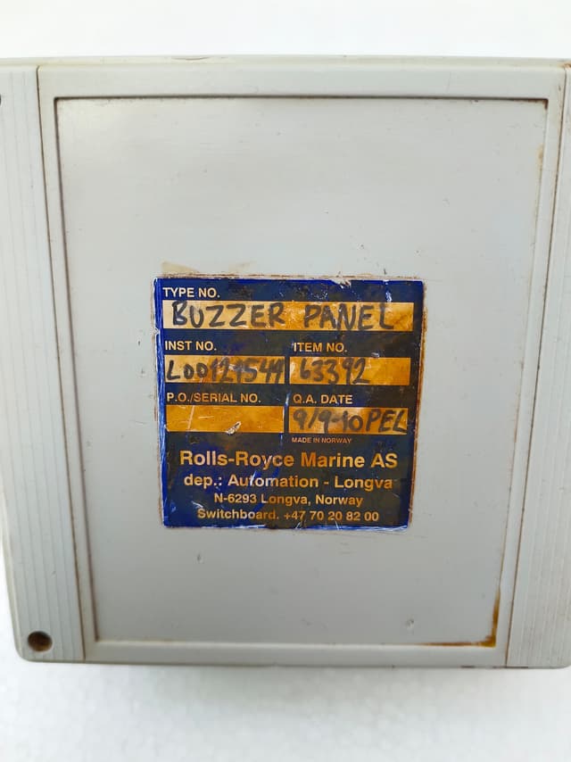 Rolls-Royce Marine 63392 Buzzer Panel | type un 925.1 | INST No: L00121544  Made in Norway
