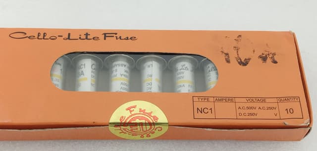 Cello-Lite NC1 Fuse 10A 500VAC 250VDC 20kA Glass Cartridge Fuse Box of 10