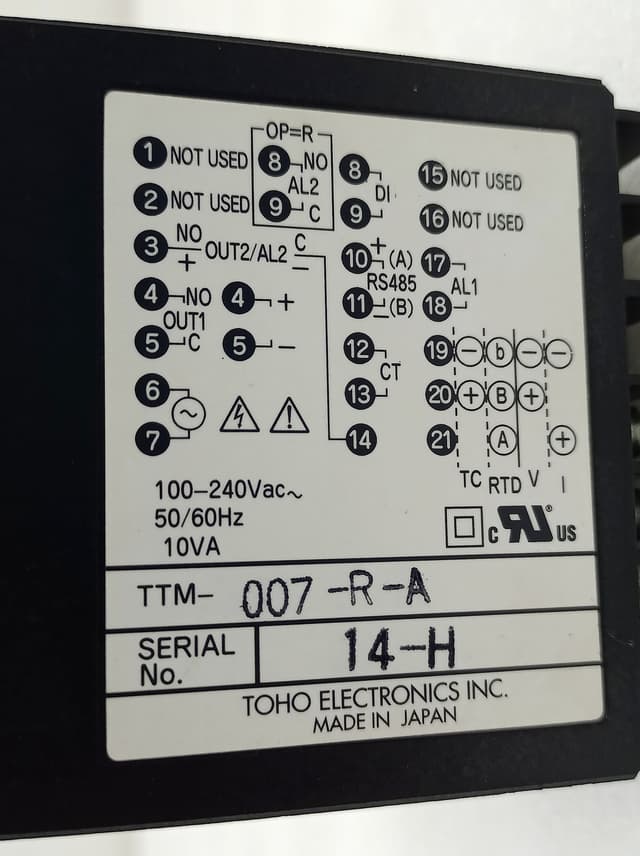 Toho TTM-007 Digital Temperature Controller TTM-007-R-A 100-240VAC 50/60HZ 10VA