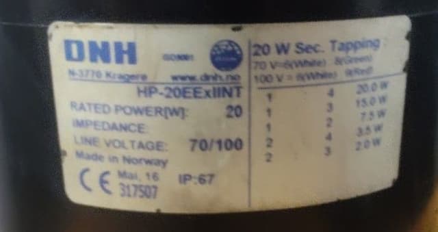 DNH HP-20EExIIN (T) Exposition Proof Loud Speaker 20W 100V PN 01 269509 , HP-20