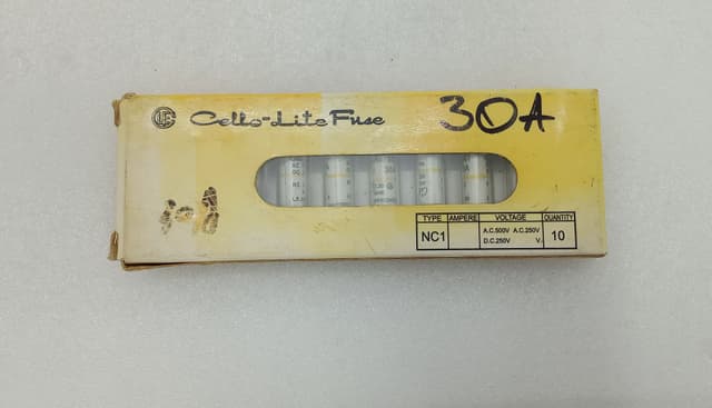 Cello-Lite NC1 Fuse 30A 500VAC 250VDC 20kA Glass Cartridge Fuse Box of 10