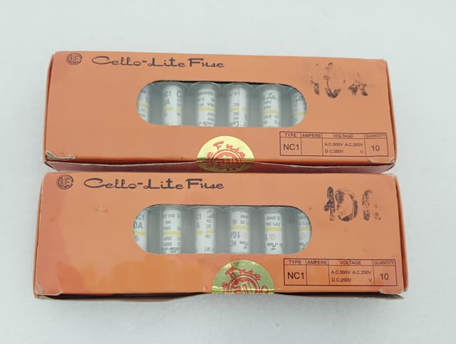 Cello-Lite NC1 Fuse 10A 500VAC 250VDC 20kA Glass Cartridge Fuse Box of 10