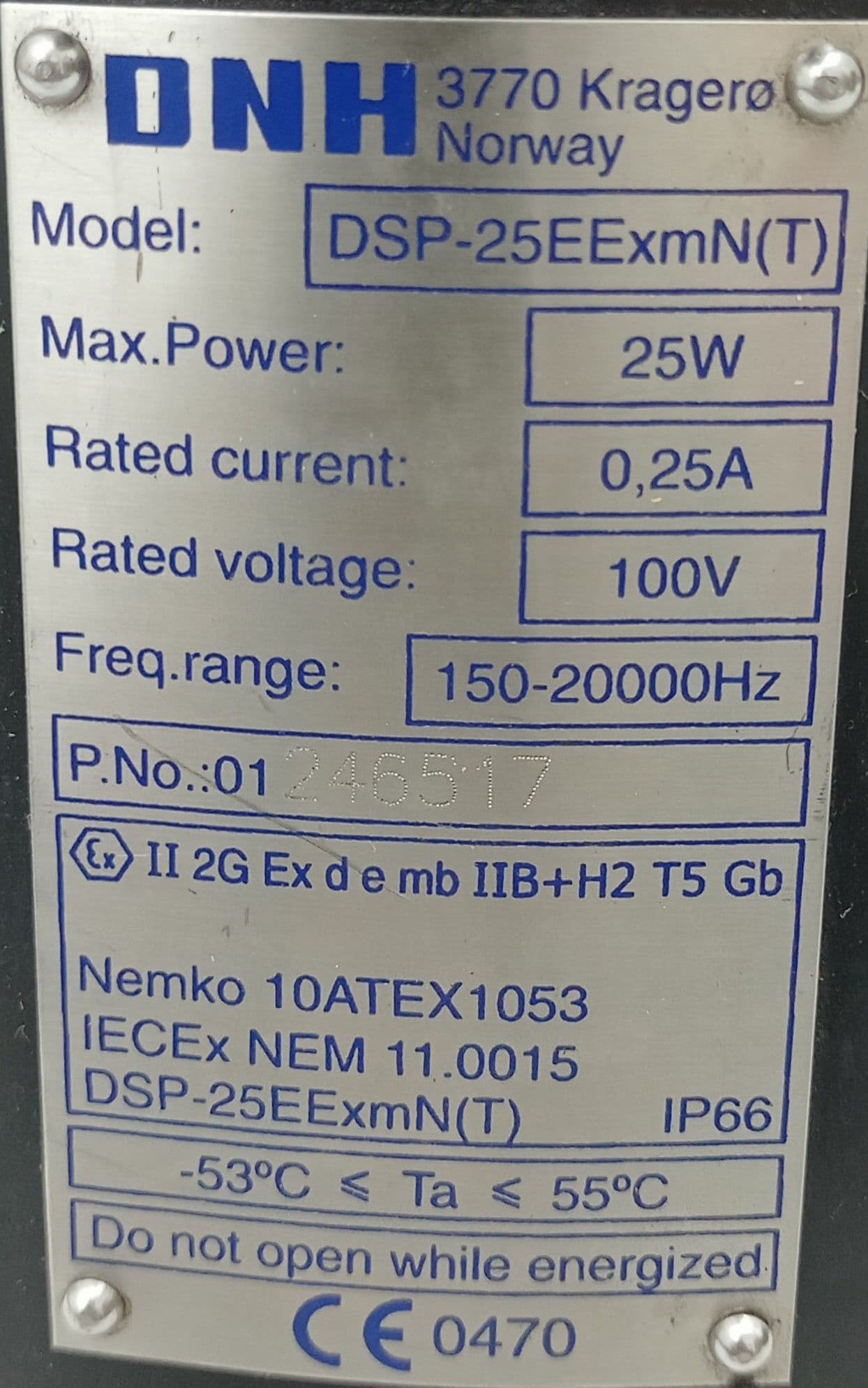 DNH DSP-25EExmN (T) Horn Speaker 25W Explosion Proof IP66 100V Freq. 150-20000Hz