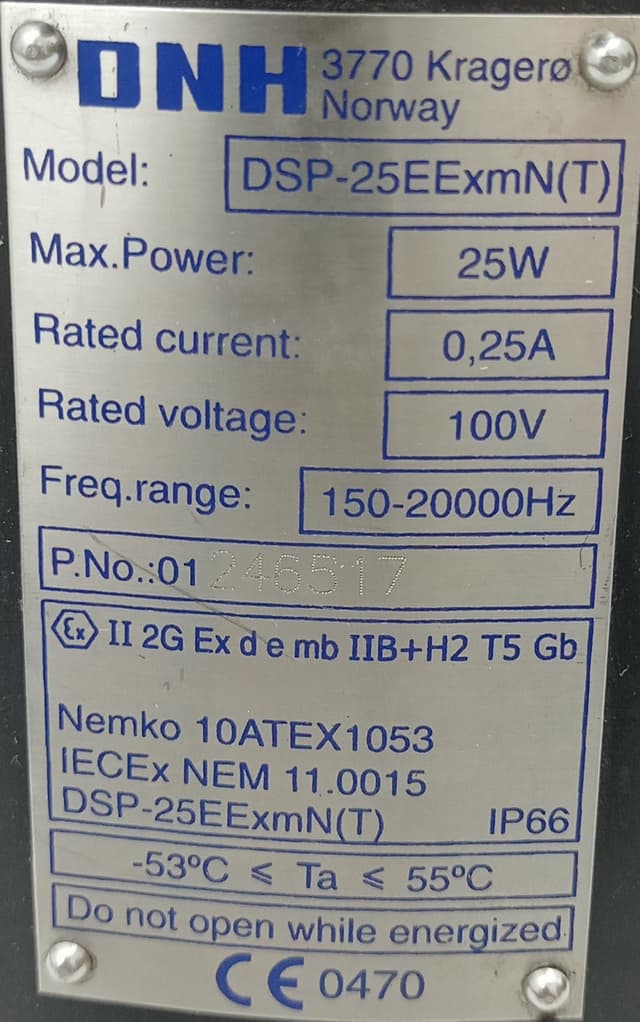 DNH DSP-25EExmN (T) Horn Speaker 25W Explosion Proof IP66 100V Freq. 150-20000Hz